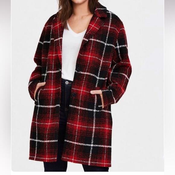 Torrid Red & Black Plaid Woolen Wedge Coat size 3 women’s pea coat - Picture 1 of 12
